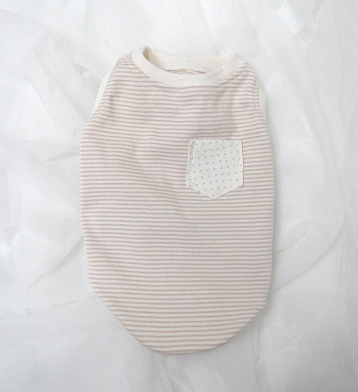 ドニーアンドリ 犬服 ストライプ タンクトップ ベージュ 部屋着 オーガニック 純綿 ハンドメイド