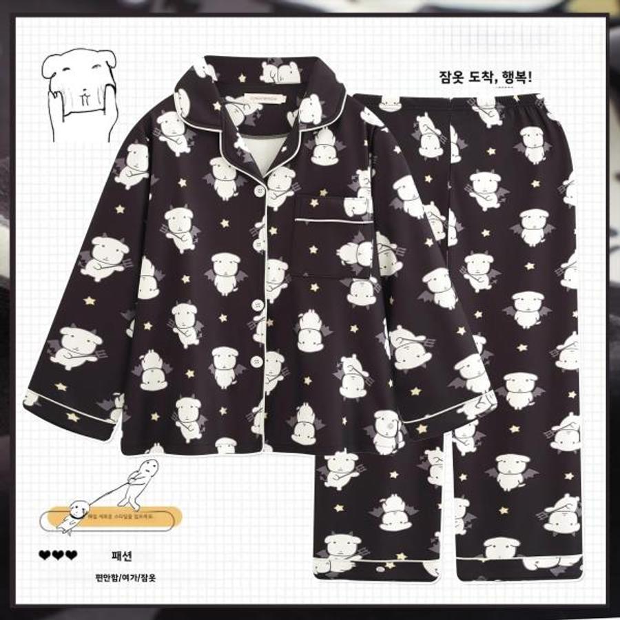 가나디 ドギ 厚手 冬用ホームウェアセット レディース 長袖 ロングパンツ パジャマ かわいい漫画 ポリエステル生地