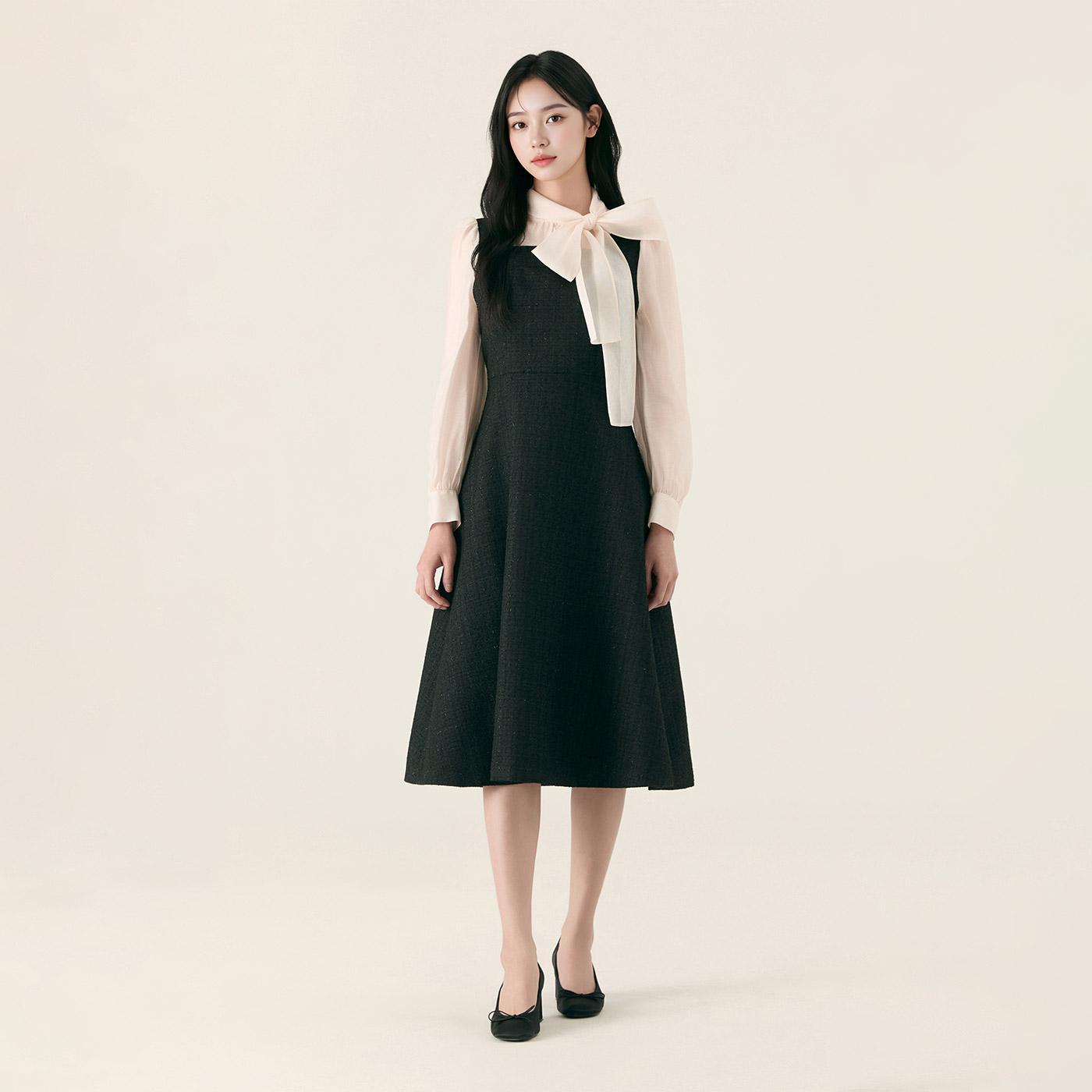 ROEM ウーブンマッチング タイ型 ロングワンピース RMOWG12ST4