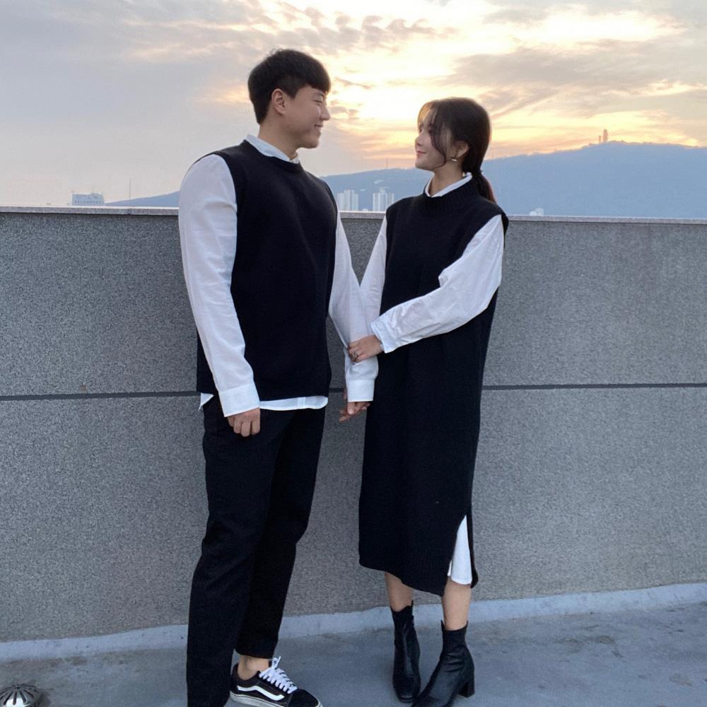 カップル シミラーック (-3XL) ニット ベスト ジレ ロングワンピース ビッグサイズ ルーズフィット 彼氏ルック 彼女ルック ファミリー