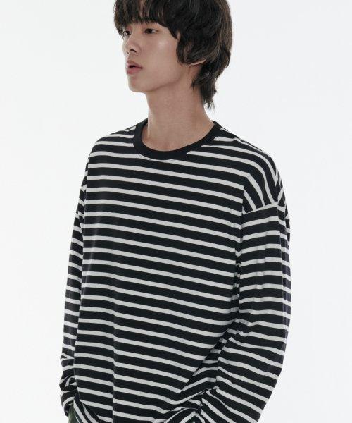[MUSINSA STANDARD] ブレトン ストライプ リラックスド 長袖Tシャツ [ブラック/ホワイト] MMCTL4Z04-67