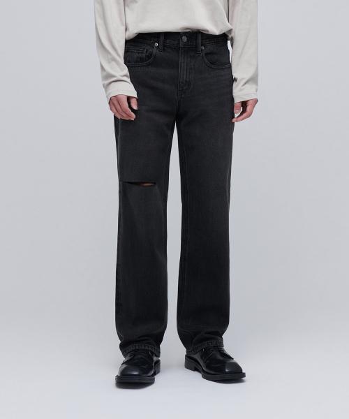 무신사스탠다드 スラッシュ ストレート デニムパンツ ウォッシュドブラック