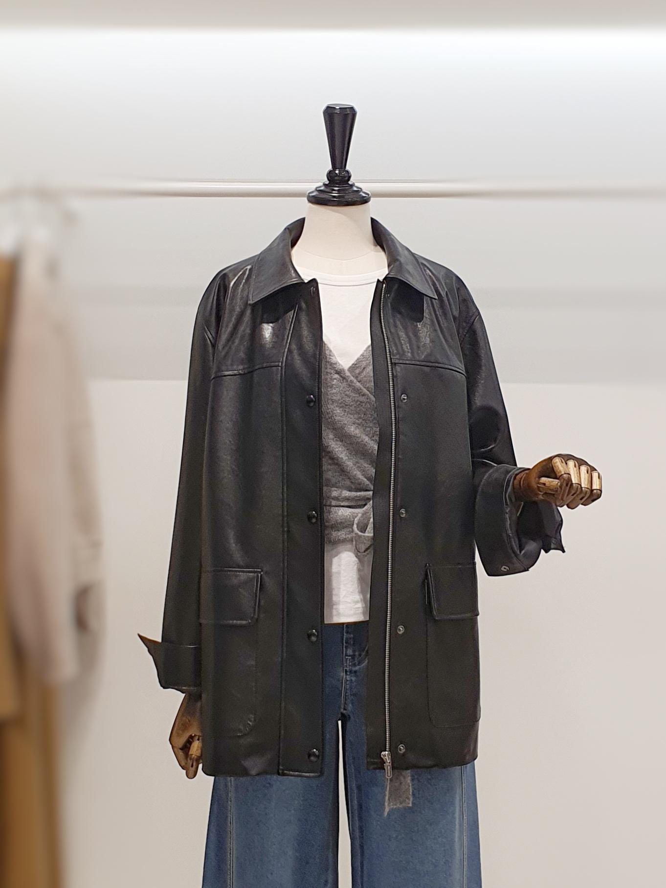 ZOOC カラーネック ルーズフィット レザージャケット V261PSF951