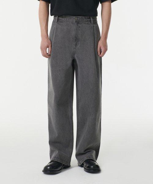 무신사스탠다드 ディープタック ワイド デニムパンツ グレー