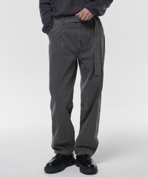 무신사스탠다드 Belted Semi Balloon Denim Pants Gray
