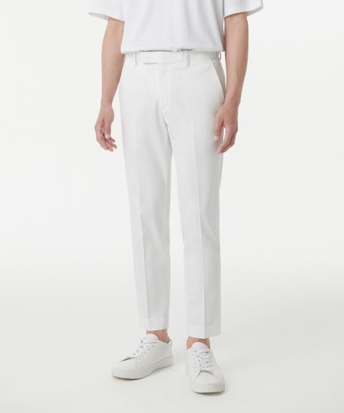 무신사스탠다드 テーパード ヒドゥン バンディング クロップ スラックス ホワイト