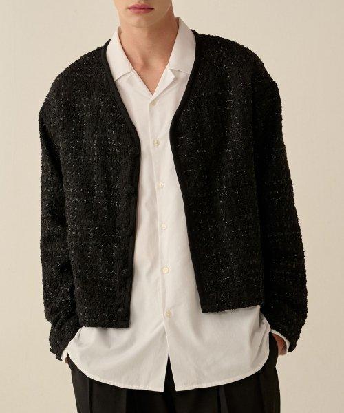 [테이크이지] 트위드 V넥 크롭자켓(블랙펄) T22JP101-BKP