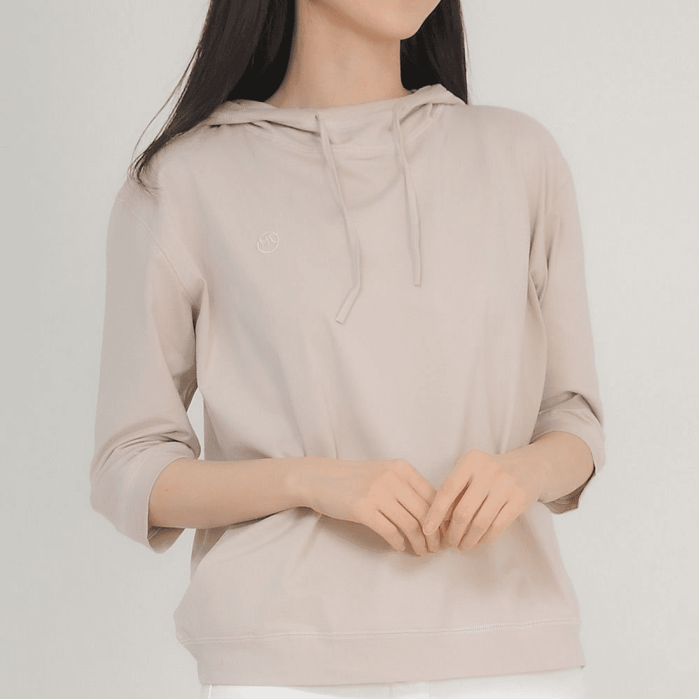 レディース コットン 7分袖 フーディ Tシャツ、高級コットン、レディースウェア、トップス、コットンTシャツ