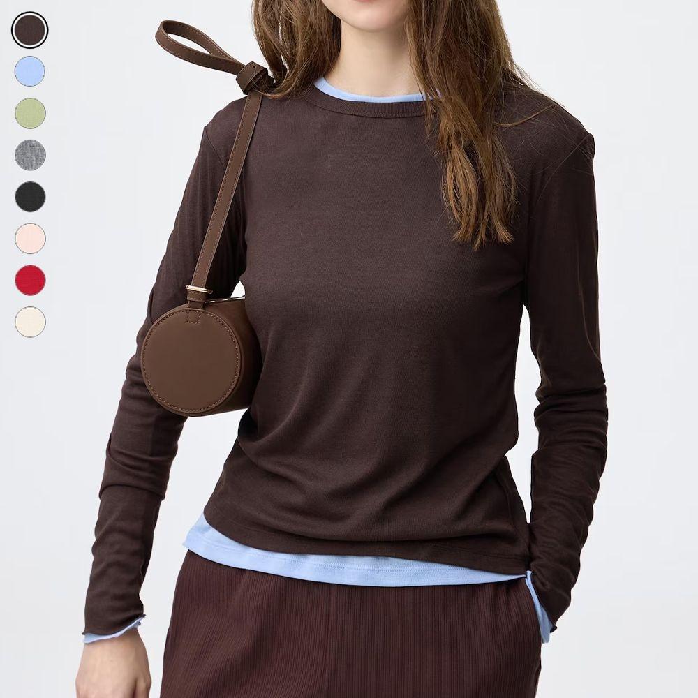 GU ジユ レイヤード Tシャツ ソフトクルーネック 長袖Tシャツ 8カラー レディース トップス インナー 358739