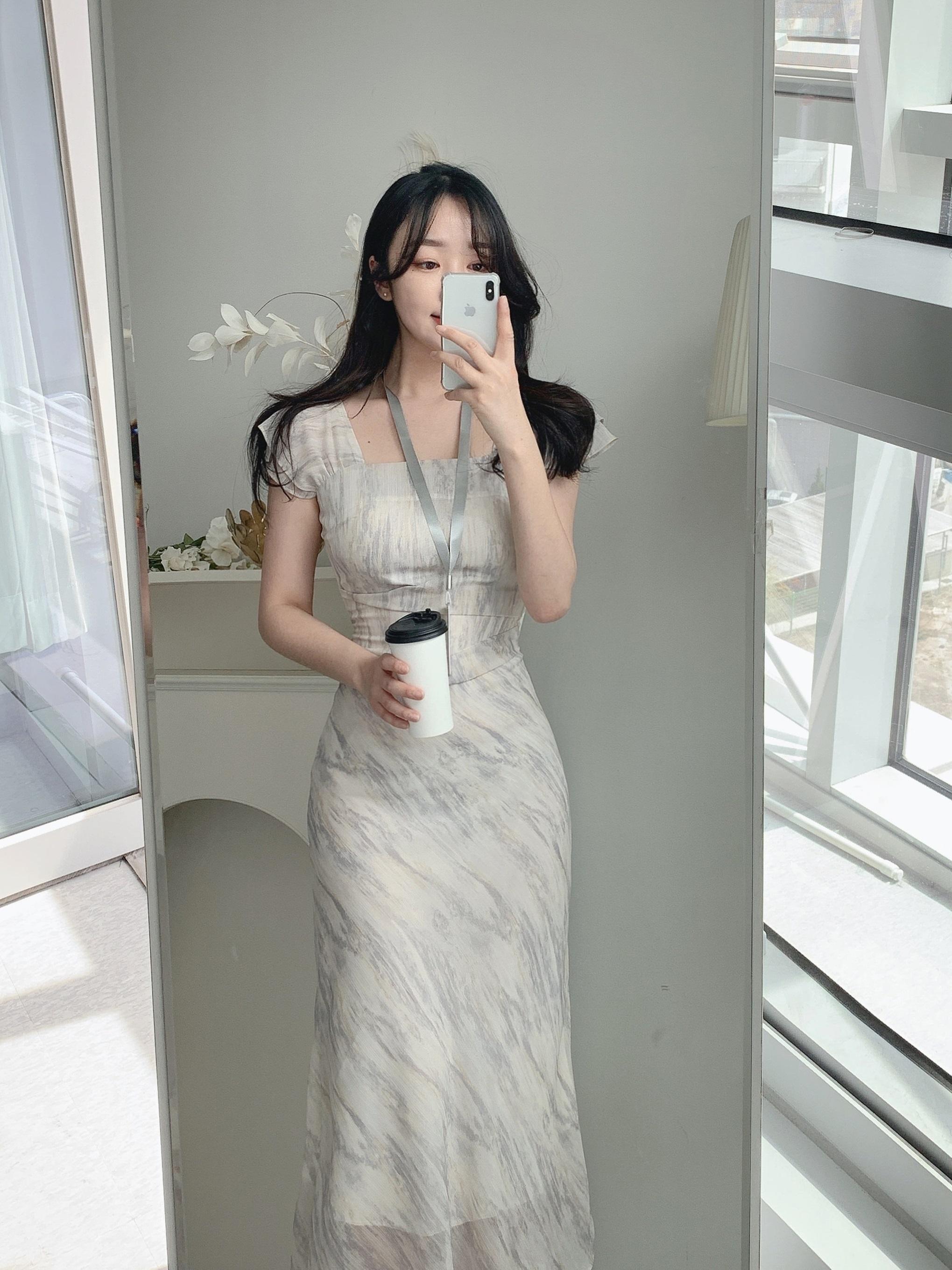 [即日発送/BEST] 自社製作 -5kg シグネチャー フラワー シフォン 小花柄 スクエアネック マーメイド ロングワンピース リゾート