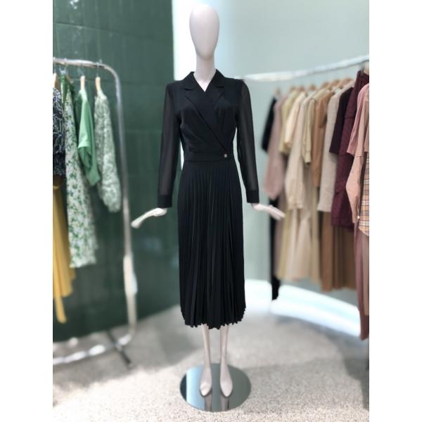 DEWL シースルー 配色 プリーツ ラップワンピース L233PSE001