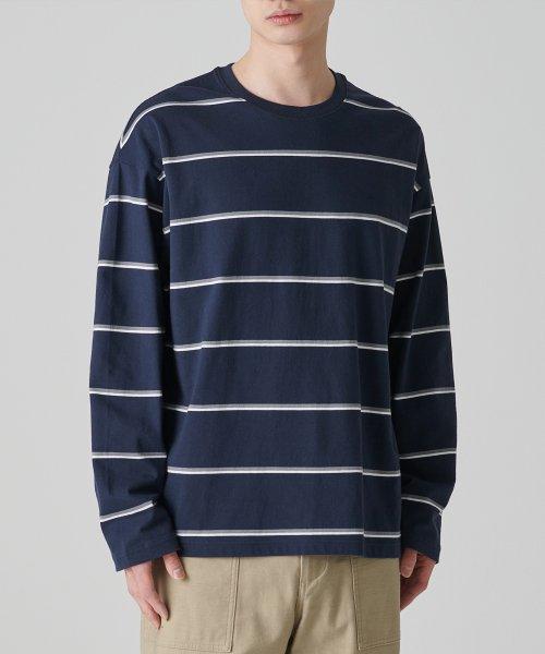 [MUSINSA STANDARD] マルチ ストライプ リラックスド 長袖 Tシャツ 2 [ネイビー] MMCTL1Z03-NA