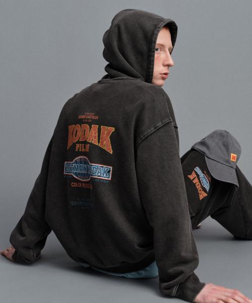 [Kodak] スノー ウォッシング グラフィック フード Tシャツ BLACK K6123LHDO1BLK