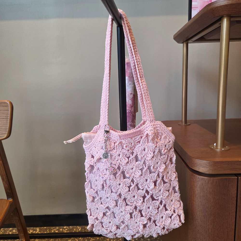 Starbucks Blooming Flower Knit Bag 2026 Cherry Blossom MD + Shopping Bag Set