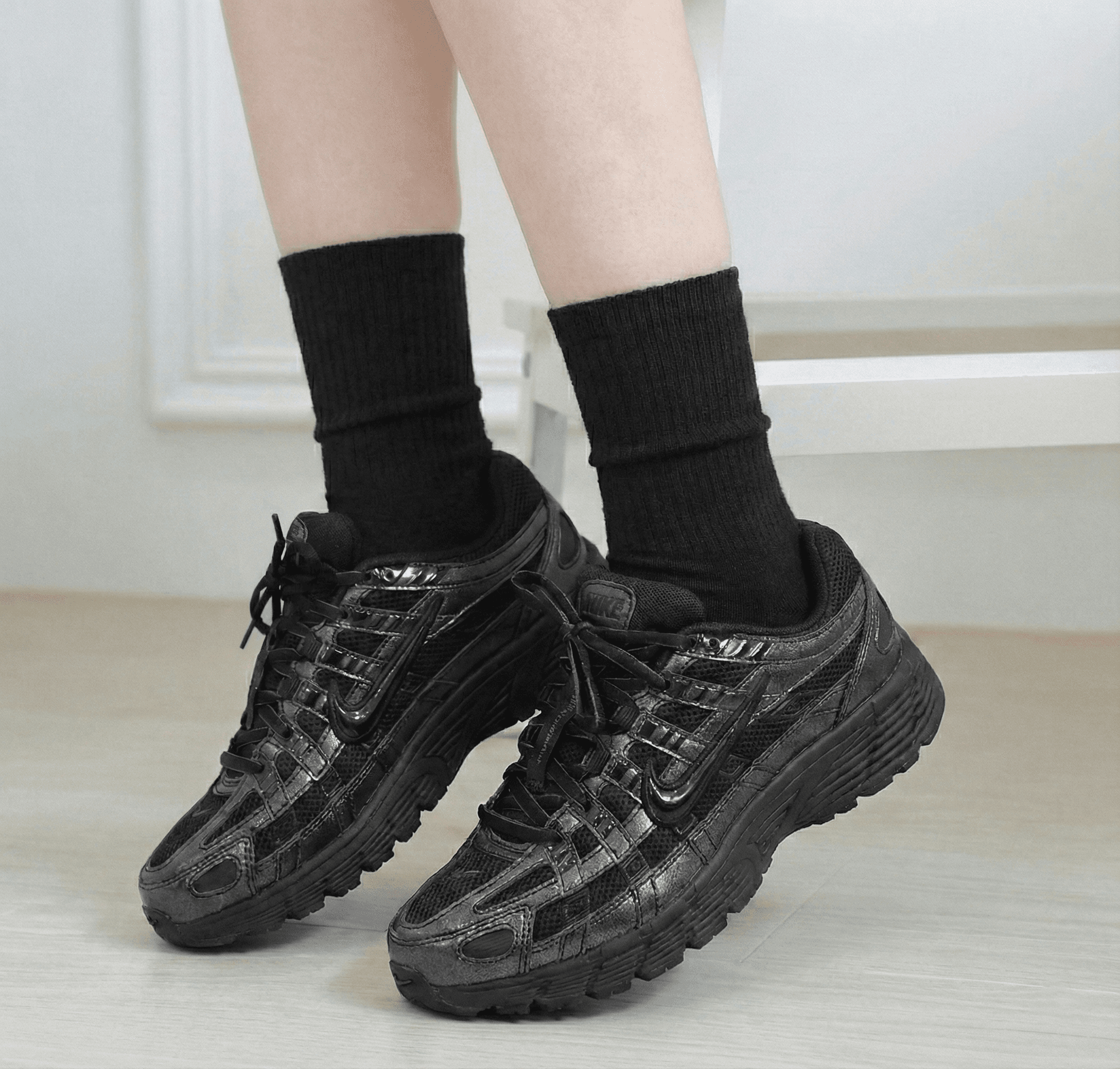 Nike P-6000 P6000 Height-Increasing Running Shoes Women's Sneakers Summer Black Metallic