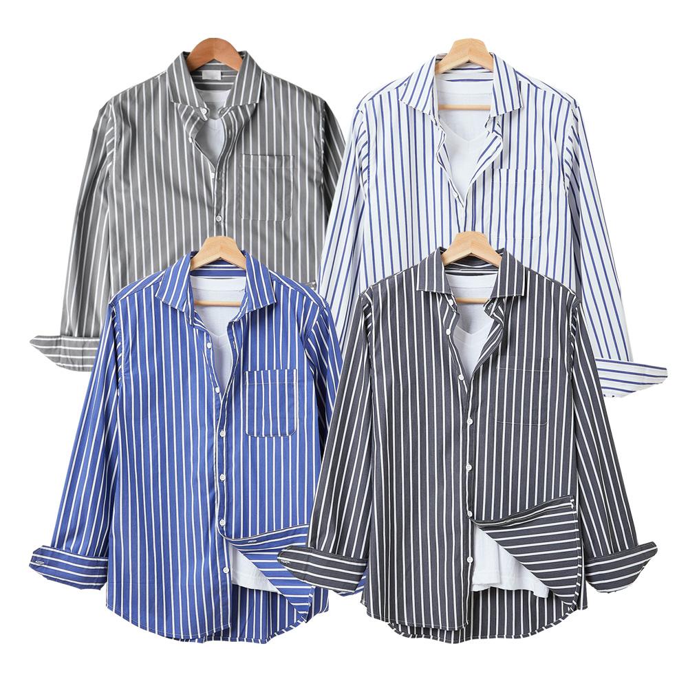 メンズ シャツ ストライプ ワイドカラー ビッグサイズ 4XLまで