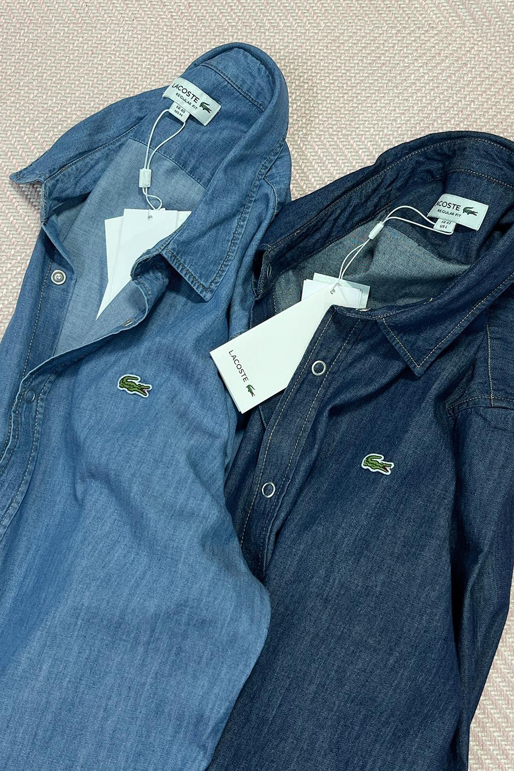 [百貨店版] Lacoste 26SS シャンブレー デニム 長袖 シャツ (ライトブルー/ダークブルー)