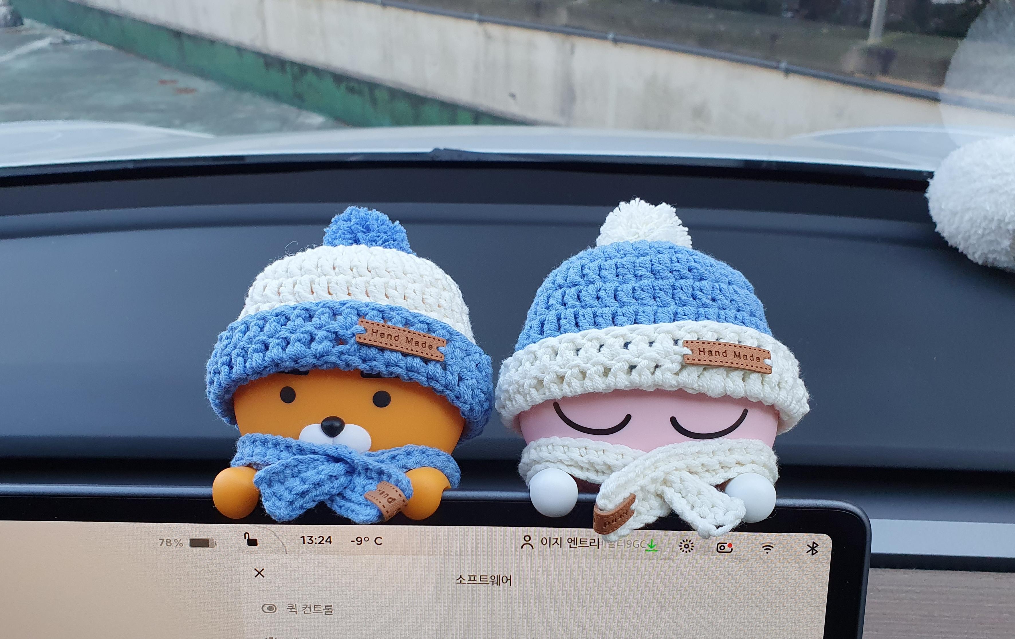 Kakao Friends ライアン アピーチ 冬用ウール帽子 かぎ針編み 手編み モニター掛け ナビゲーション芳香剤