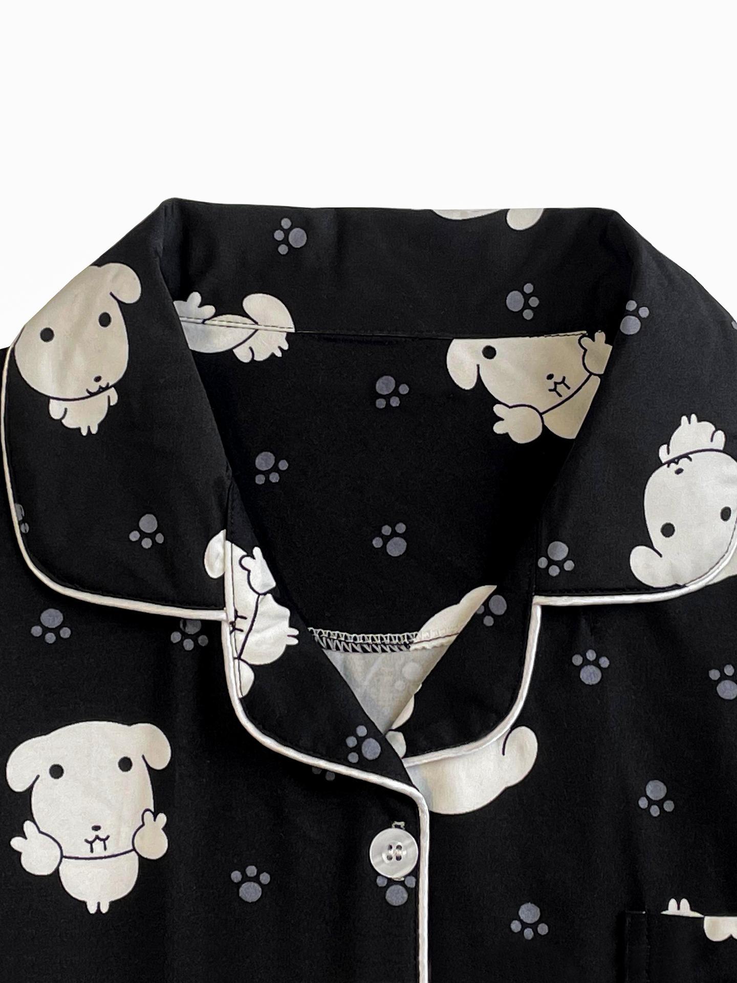 GANADI ブラック 犬 セット 長袖 パジャマ 春 長ズボン ホームウェア ブラックGANADI M