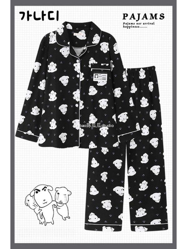 가나디 블랙 강아지 잠옷 긴바지 봄 긴팔 홈웨어 가을 파자마 세트