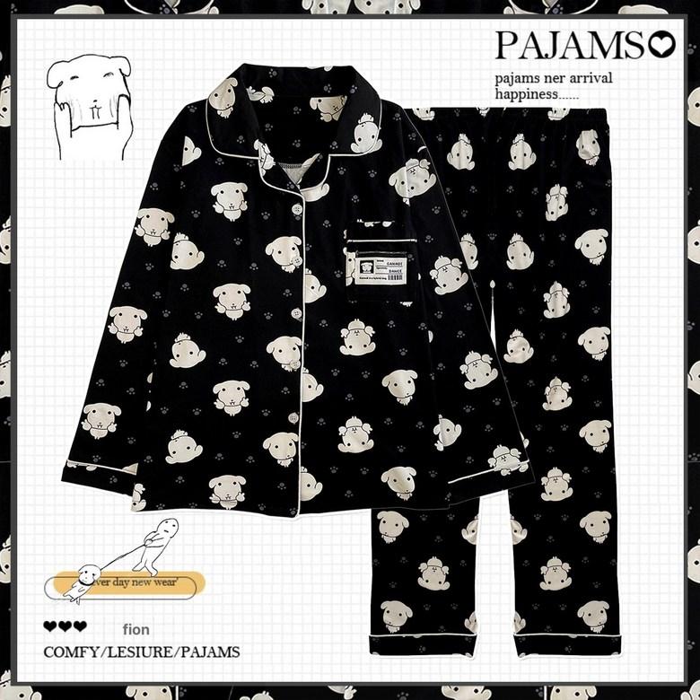 가나디 블랙 강아지 세트 긴팔 파자마 봄 홈웨어