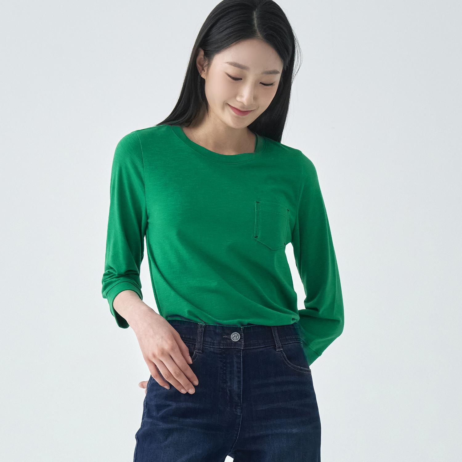 ZIZEN エッセンシャル スラブ ソリッド ポケット 7分袖 Tシャツ LCTSO379