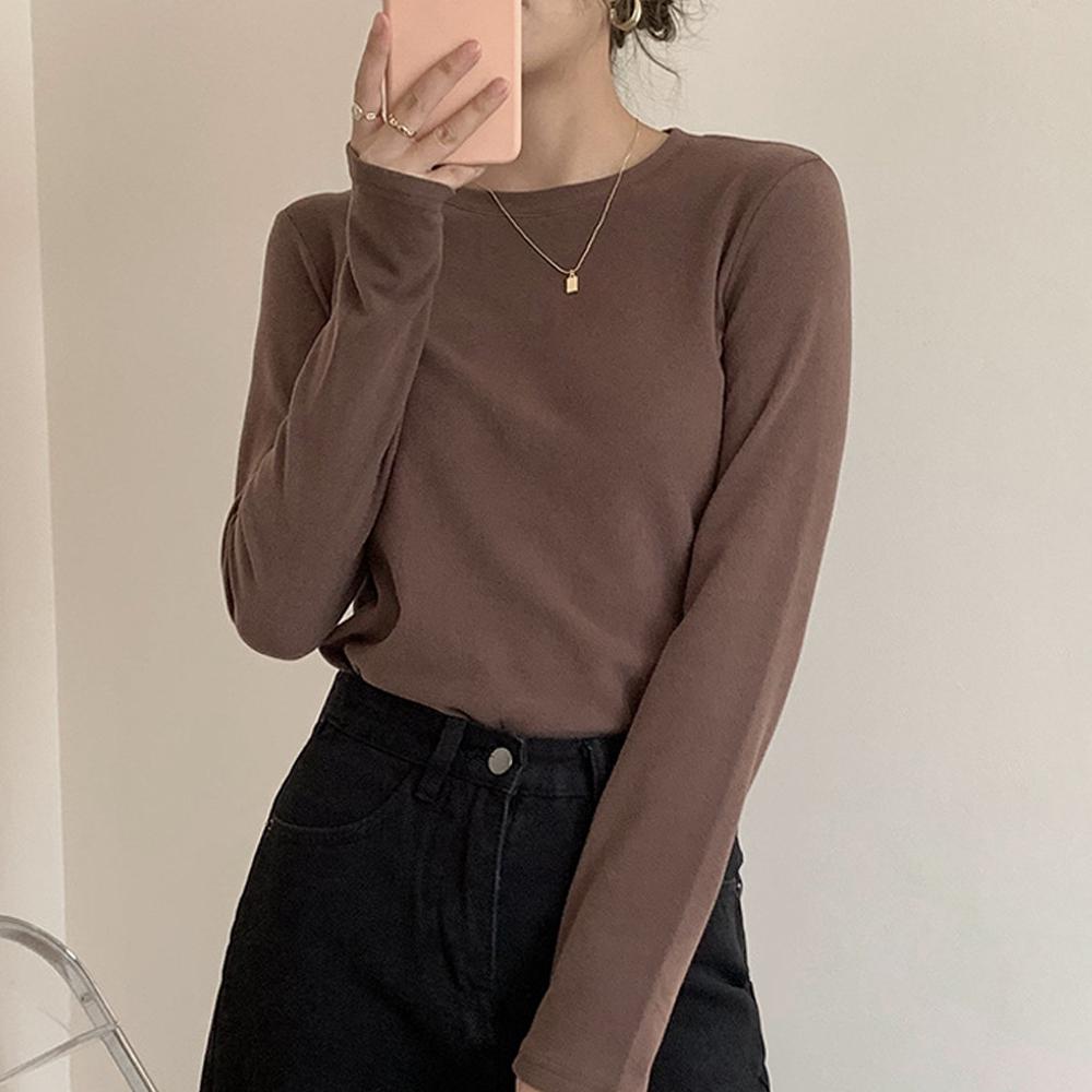 5カラー ソフトタッチ ベーシック ラウンドネック Tシャツ 秋Tシャツ