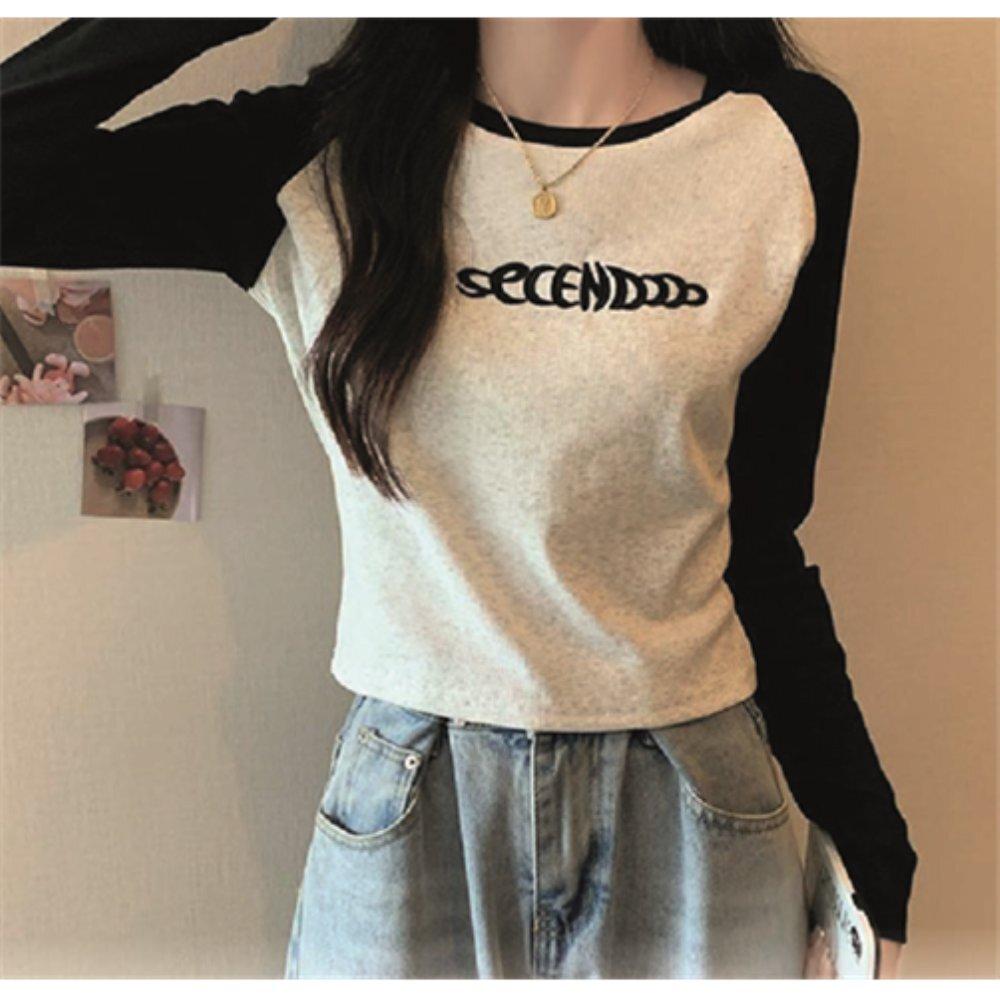 ラグラン クロップド丈 レディース 長袖Tシャツ バイカラー カジュアル ショート丈Tシャツ デイリー レディーストップス