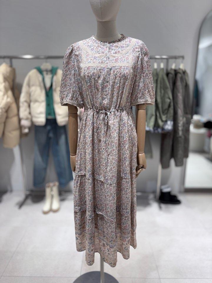 써스데이아일랜드 레이스 믹스 프린트 롱 원피스 T254AOP674W