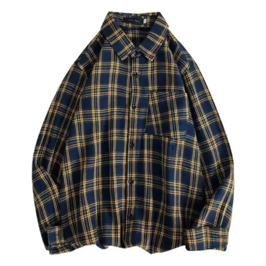 メンズ デートルック ユニセックス オーバー ルーズフィット チェックシャツ カップル コーディネート カジュアル