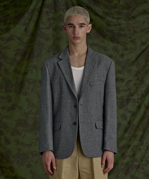 ZIPLYCIE ヘリンボーン ヘビーブレザー グレー 20200806009