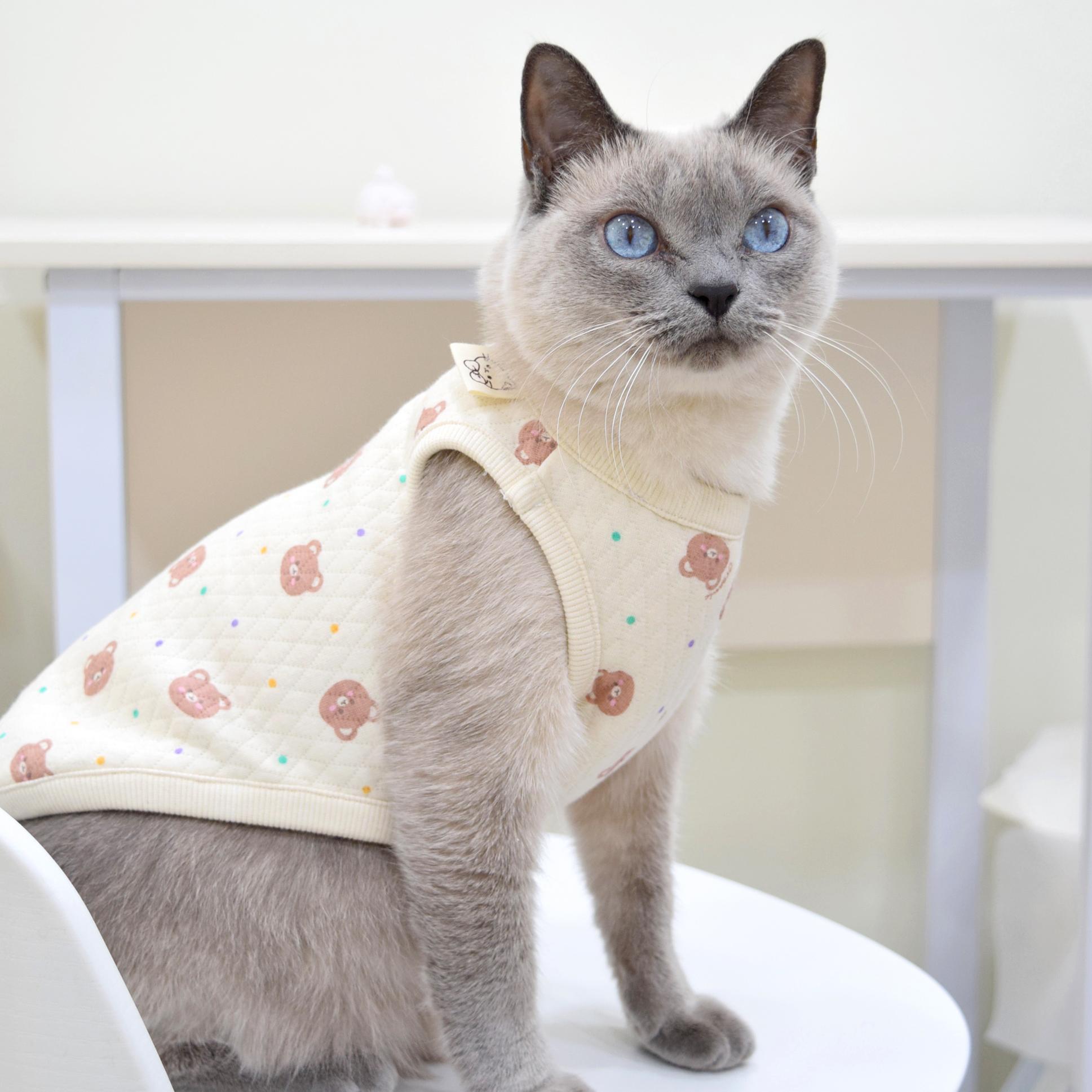 곰돌이 오가닉 누빔 티셔츠 고양이 전용 옷