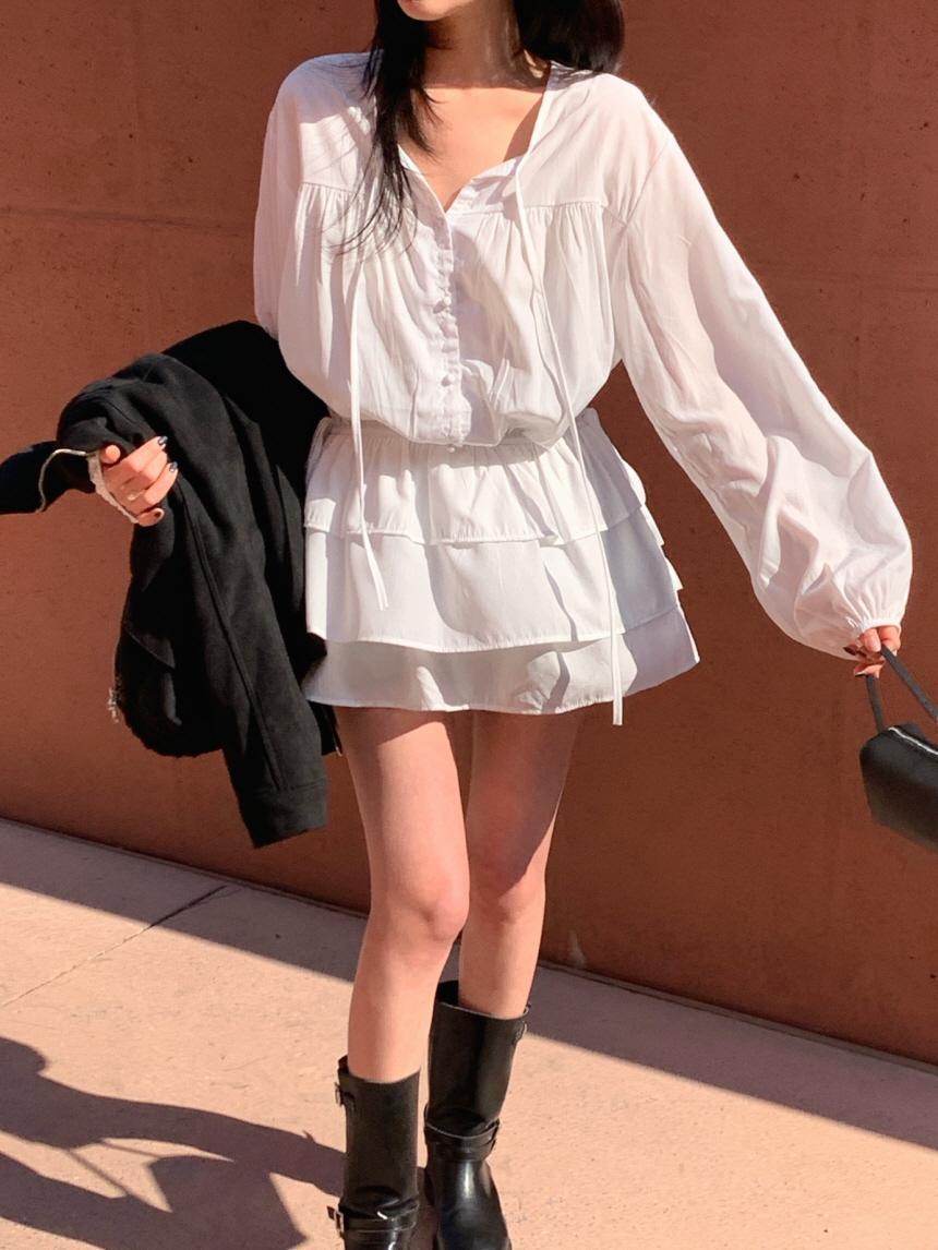 클로슈W ティアード ルーズフィット ミニワンピース 春 デートルック