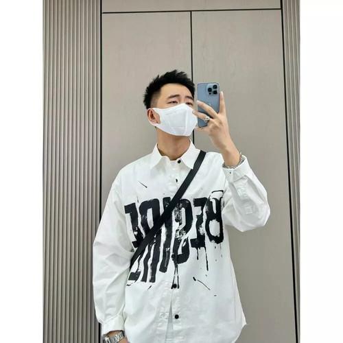 メンズ カジュアル デートルック ソリッドシャツ 春秋 薄手 レイヤード レタリング 長袖 トレンド 人気3