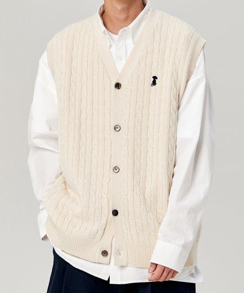 [TAKEASY] ケーブル スモール ラク ベスト カーディガン(アイボリー) T22NT002-IV