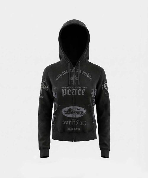 [BADBLOOD] PEACE NOT WAR フーディー ジップアップ - ダスティブラック w-hde25-045