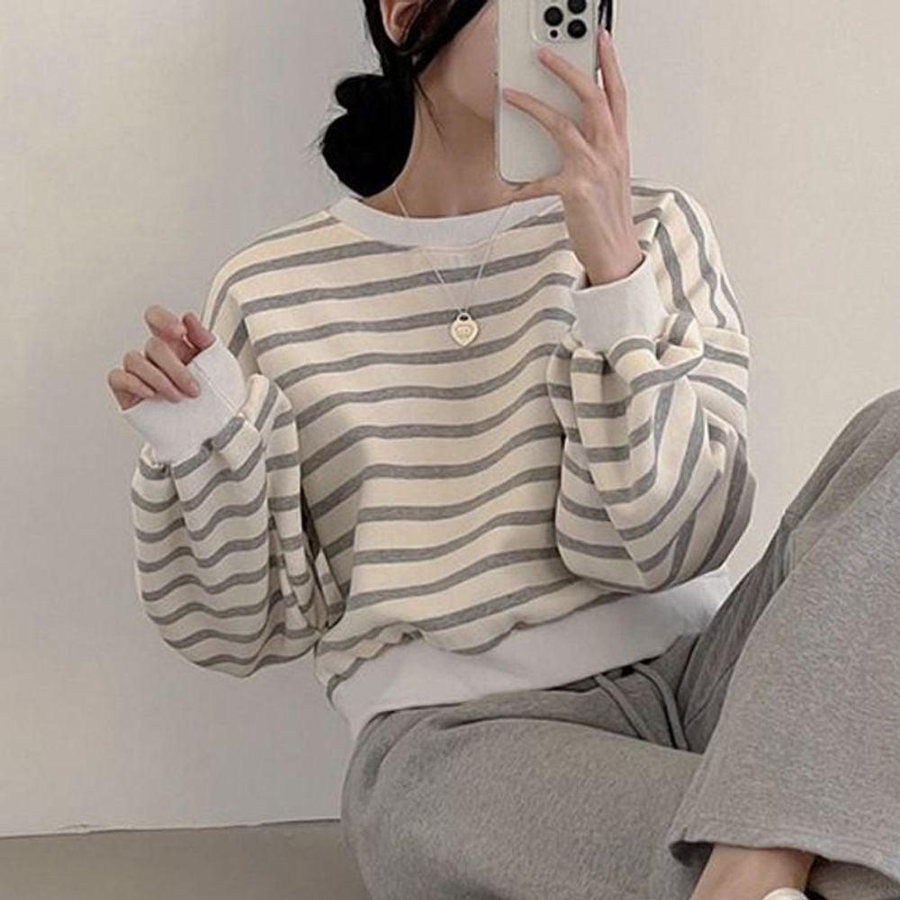 レディース ストライプ 長袖 クロップドTシャツ カジュアル トップス レディース長袖Tシャツ 女子クロップドトレーナー