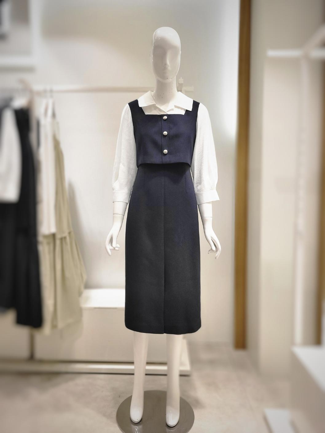 VISIT IN NEWYORK シャツ切り替え 7分袖 ワンピース VC3OP11