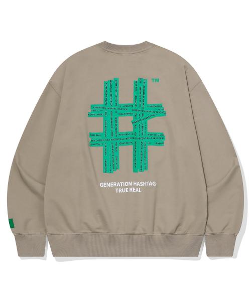 [VINTRIL] グリーン ハッシュタグ スウェットシャツ (ベージュ) BA251RM005BE