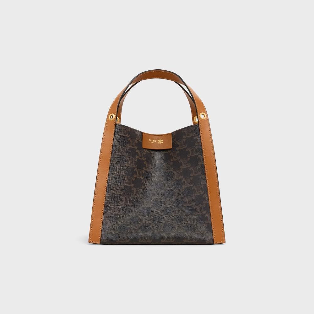 CELINE トリオンフ スモール キューブ キャンバス レザー トート ショルダーバッグ 124182Q72