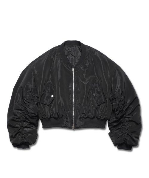 [RAKSYCHO] ヘビーシェリング クロップドボンバージャケット ブラック 1-00057