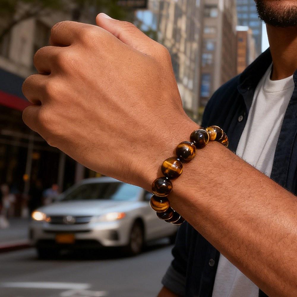 新しいエレガンス 10 12 14mm ハンドメイド 天然 タイガーアイ ストリート ブレスレット ストランド アクセサリー エネルギー ヒーリング 4mm