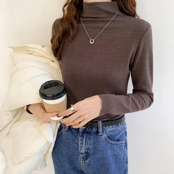 5カラー ソフトタッチ ベーシック ハイネック Tシャツ 秋用