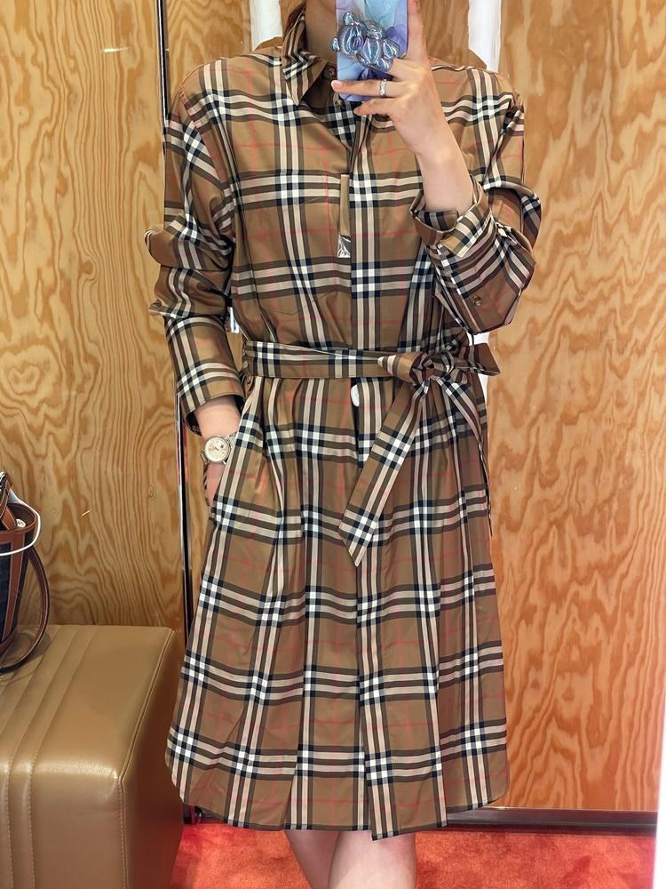 [イギリスアウトレット] BURBERRY WOMENS IVERY チェック ベルト付きシャツワンピース TAUPE BROWN 80843091 80934771