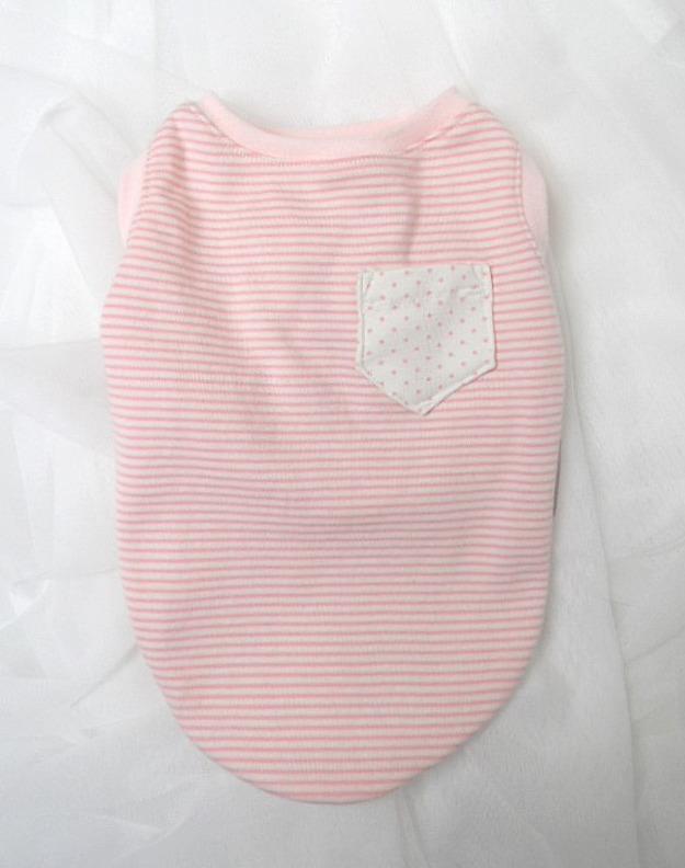 도니앤리 강아지옷 스트라이프 나시 티셔츠 핑크 실내복 오가닉 순면 핸드메이드