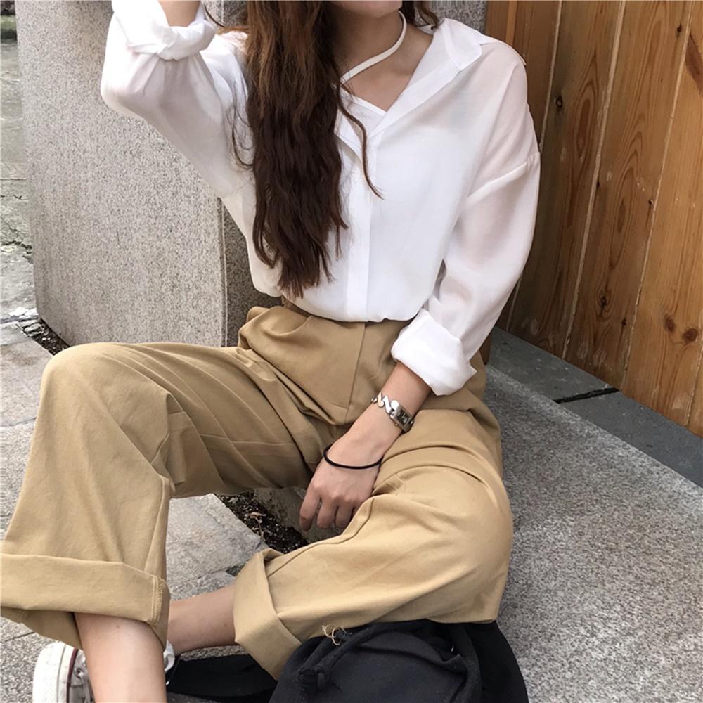 ベージュ ピンタック ハイウエスト ツータック チノパンツ