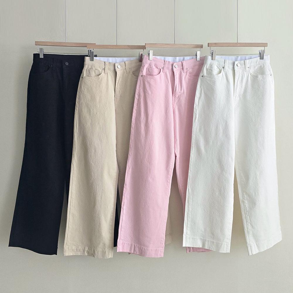 レディース パンツ ワイドパンツ ストレッチ バンド ストレート ワイドパンツ コットンパンツ ベージュ ホワイト ピンク 低身長女子 ビッグサイズ