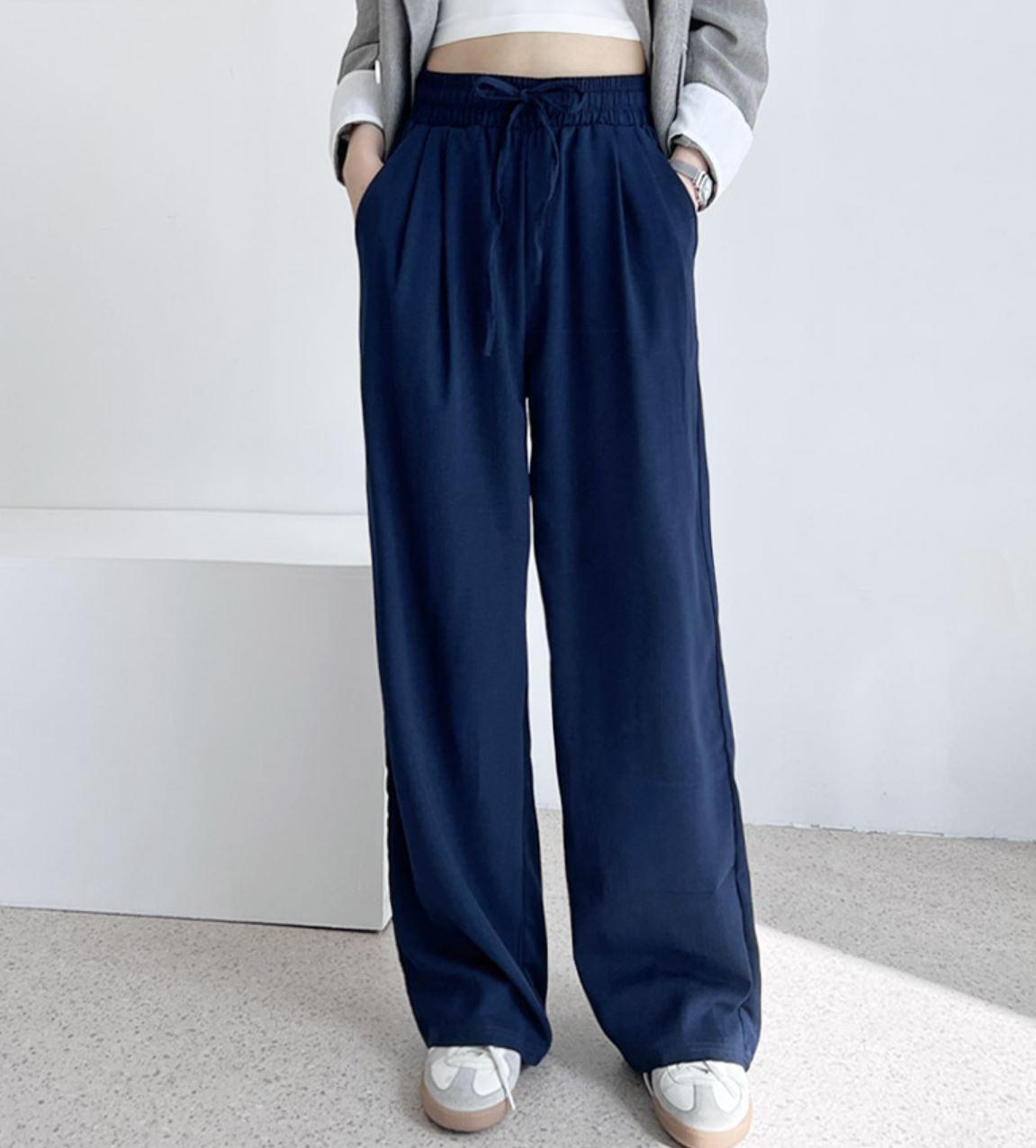 レディース ワイド ピンタック プリーツ リネン バンド パンツ ゴム 春 夏 涼しい 薄手 ワイドパンツ 大きいサイズ ボトムス