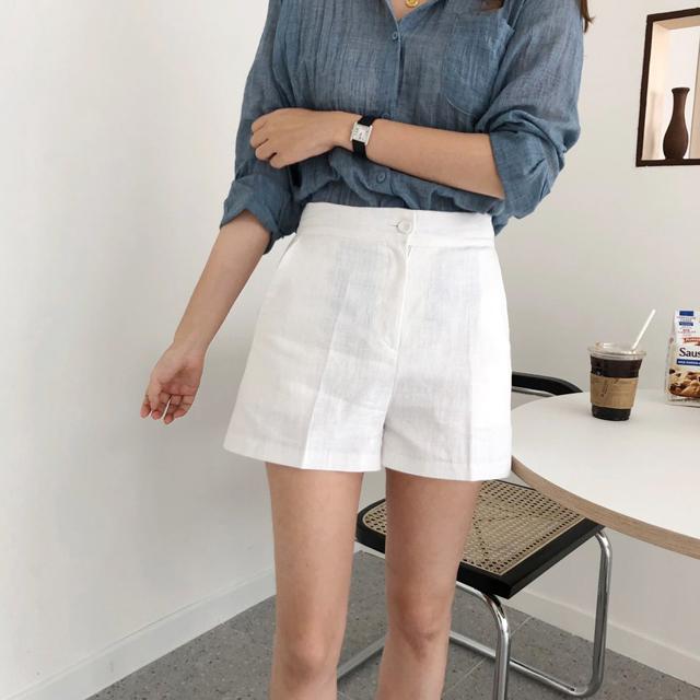 ハイウエスト レディース半ズボン スラックス 女性夏パンツ リネン半ズボン 3分丈 ショートパンツ 背が低い女性 ホワイト ピンク