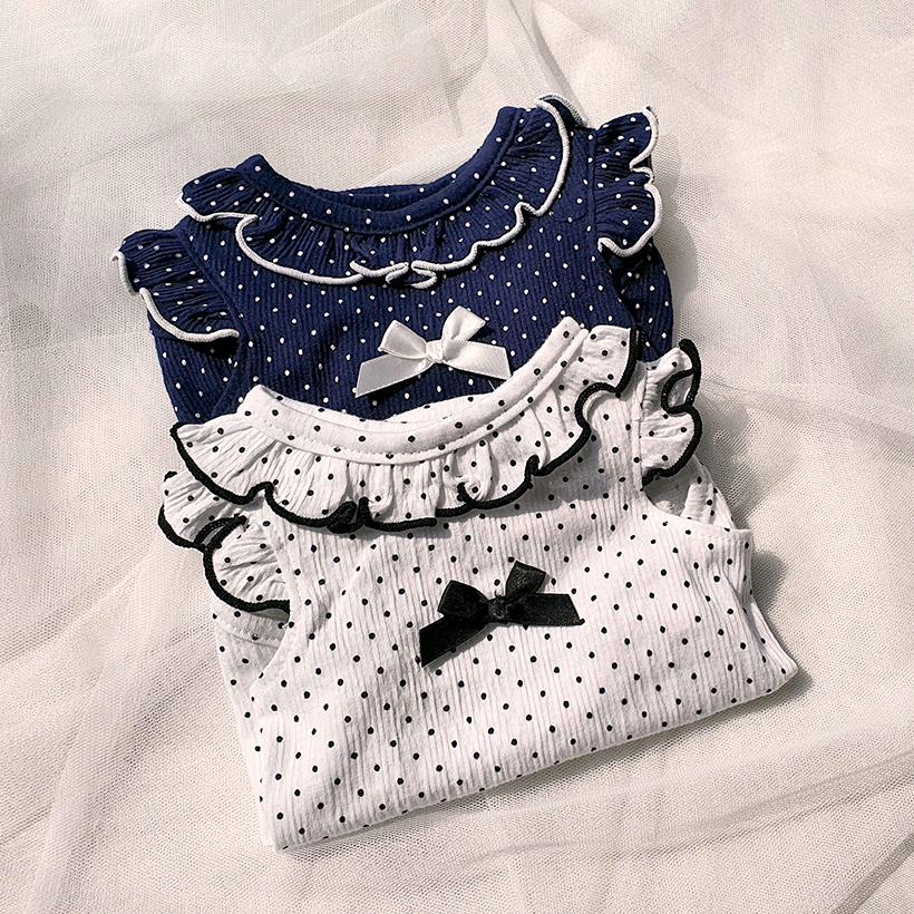 犬用服 ドットフリル ノースリーブTシャツ S